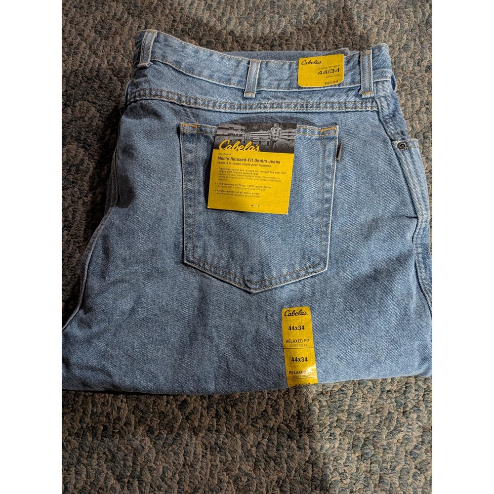 Cabelas Roughneck Mens Relaxed Fit Denim Jeans 44x34 Blue 100% Cotton NWT